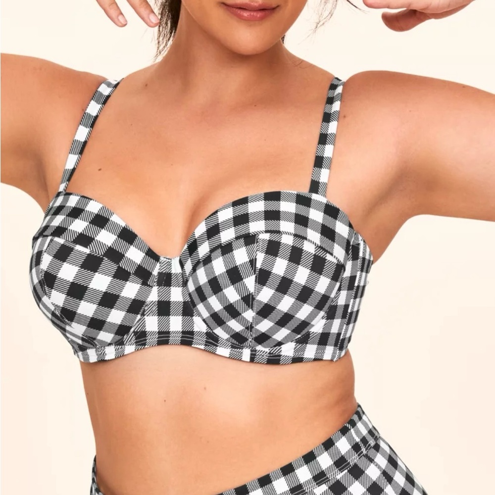 NWT ADORE ME 44D Vivien Contour Plus Underwire Bikini Top White Black Gingham - Picture 11 of 11